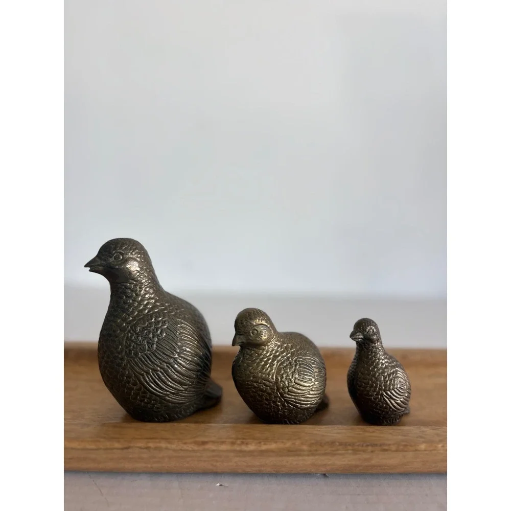 Vintage Brass Quail Figurines Set of 3 Graduated Bird Statues Mid Century Decor